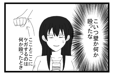 （こいつ壁か何か殴ったな）こことここにケガするのは何か殴ったとき