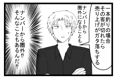 「一本釣りの場合　その客が切れたら売り上げがガタ落ちする　ナンバーから圏外になることも」（ナンバーから圏外！？そんなこともあるんだ！？）